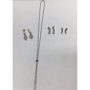 Rhinestone Jewelry Lot 3 Pairs Pierced Dangle Earrings Necklace